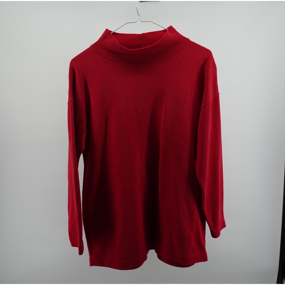 Milano Design Group Womens Red Mock Neck Knit Top Long Sleeve Size S